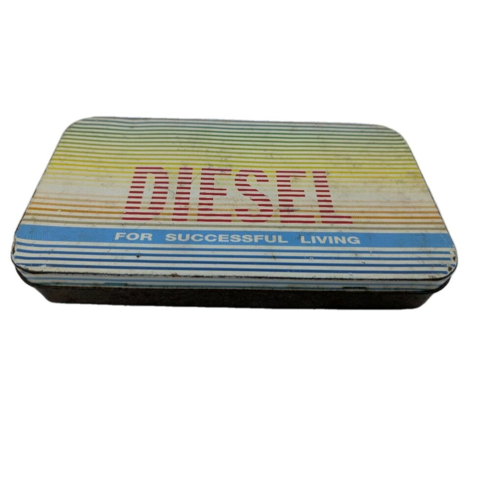 Vtg rare 90s Y2K DIESEL Jeans Pencil Case Stationery Retro metal distressed READ